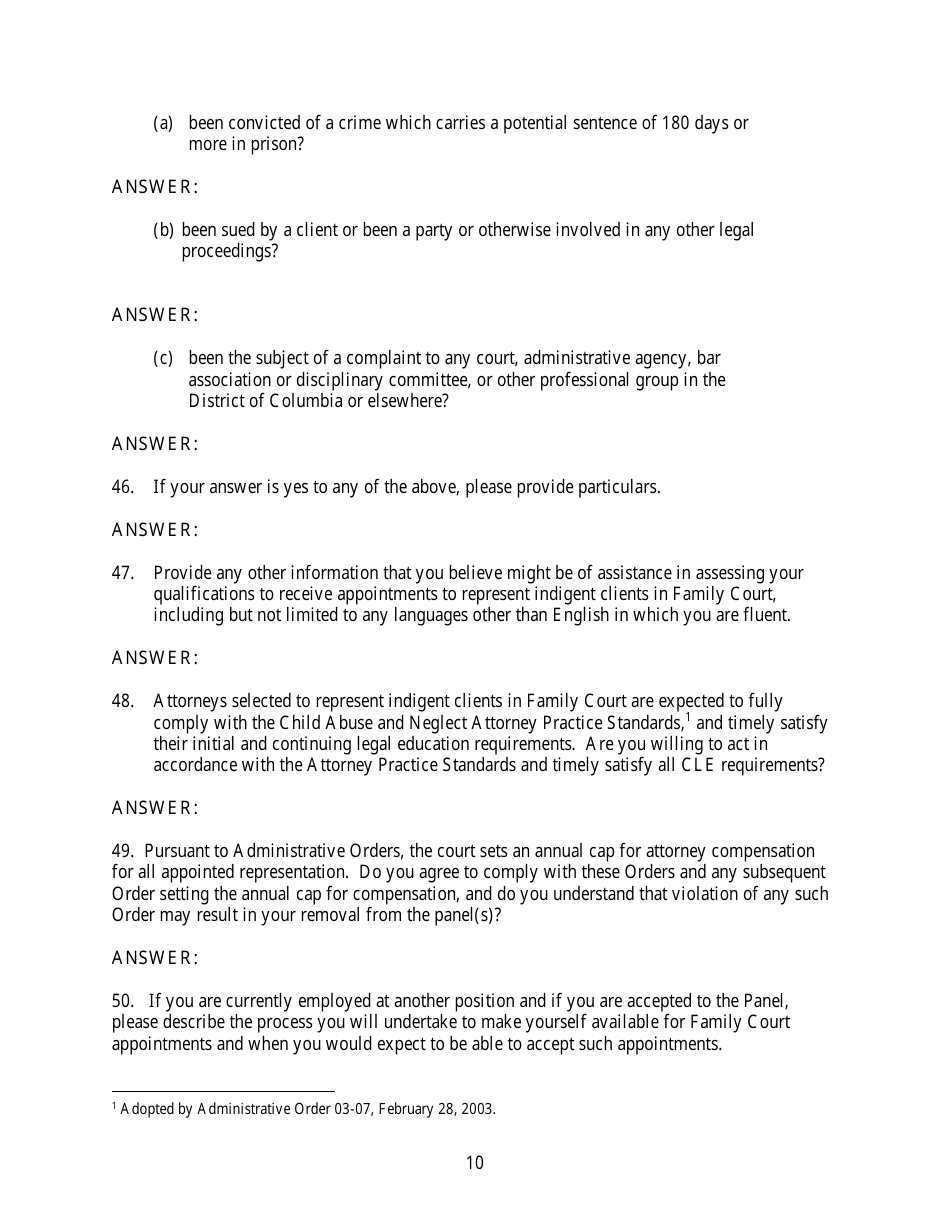 Family Court Panel Application - Washington, D.C., Page 10