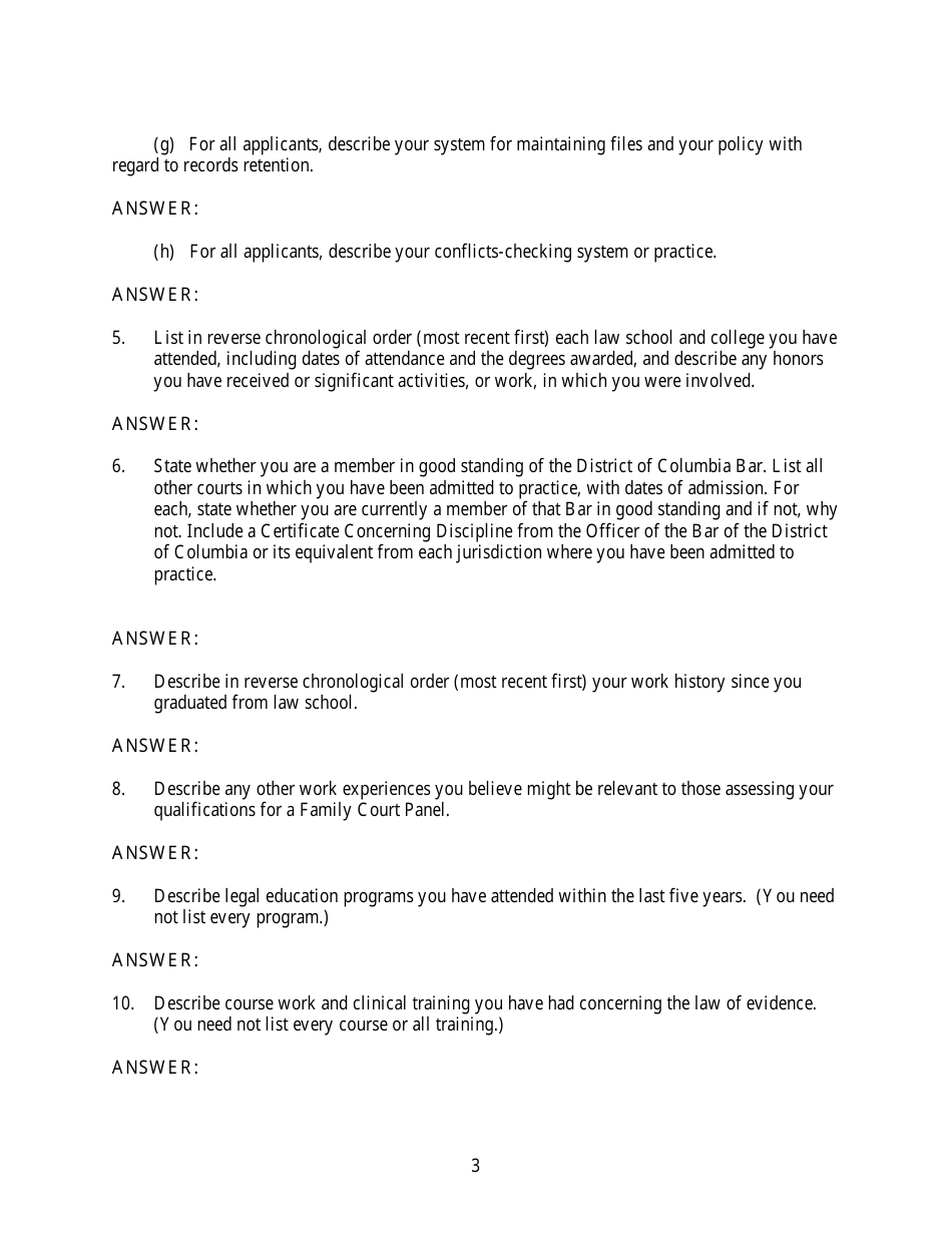 Family Court Panel Application - Washington, D.C., Page 3