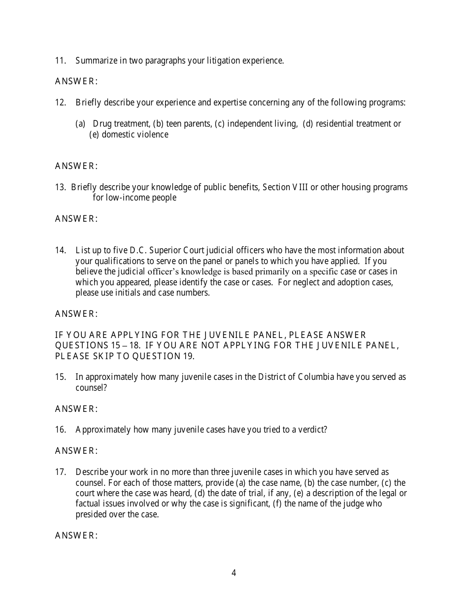 Family Court Panel Application - Washington, D.C., Page 4