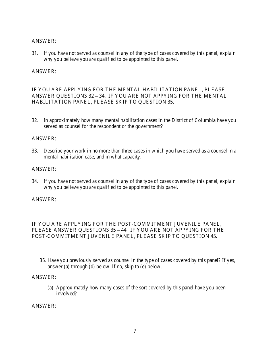 Family Court Panel Application - Washington, D.C., Page 7