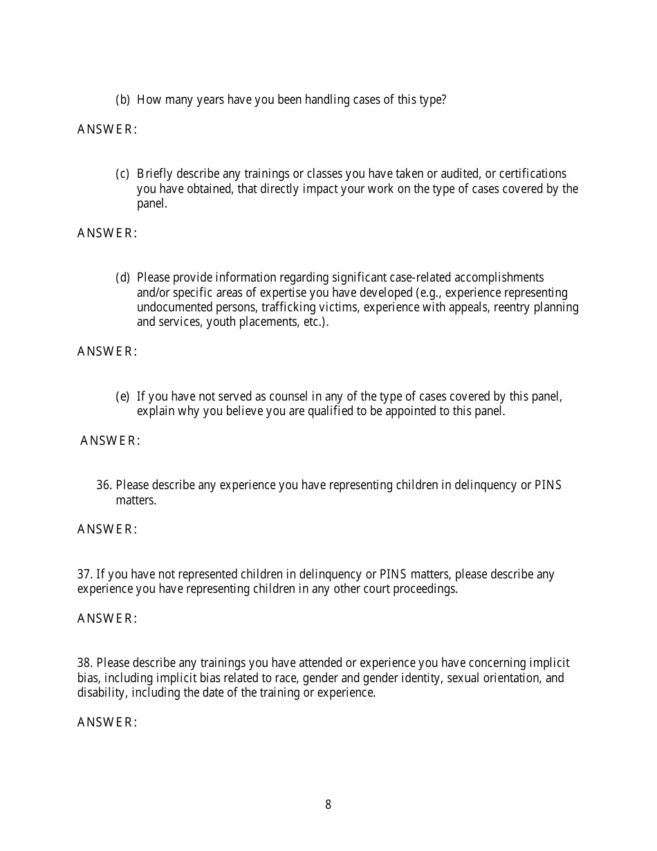Family Court Panel Application - Washington, D.C., Page 8