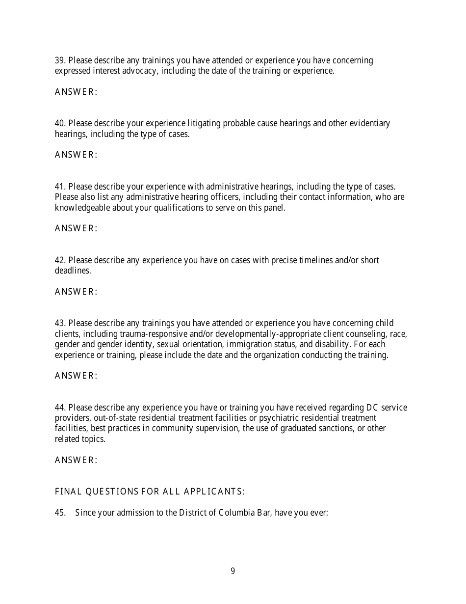 Family Court Panel Application - Washington, D.C., Page 9