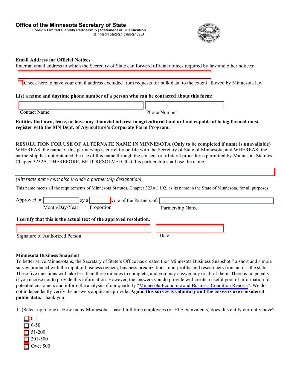 Foreign Limited Liability Partnership Statement of Qualification - Minnesota, Page 2