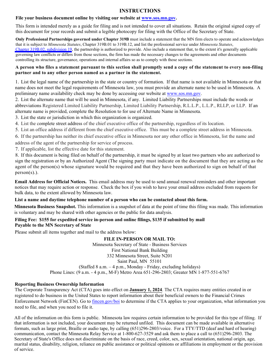 Foreign Limited Liability Partnership Statement of Qualification - Minnesota, Page 4