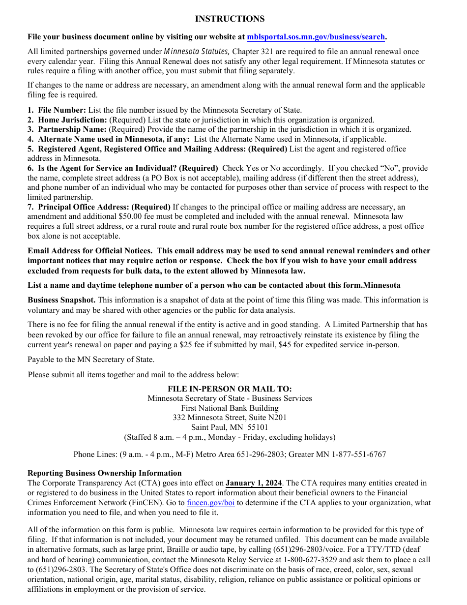 Foreign Limited Partnership Annual Renewal - Minnesota, Page 4
