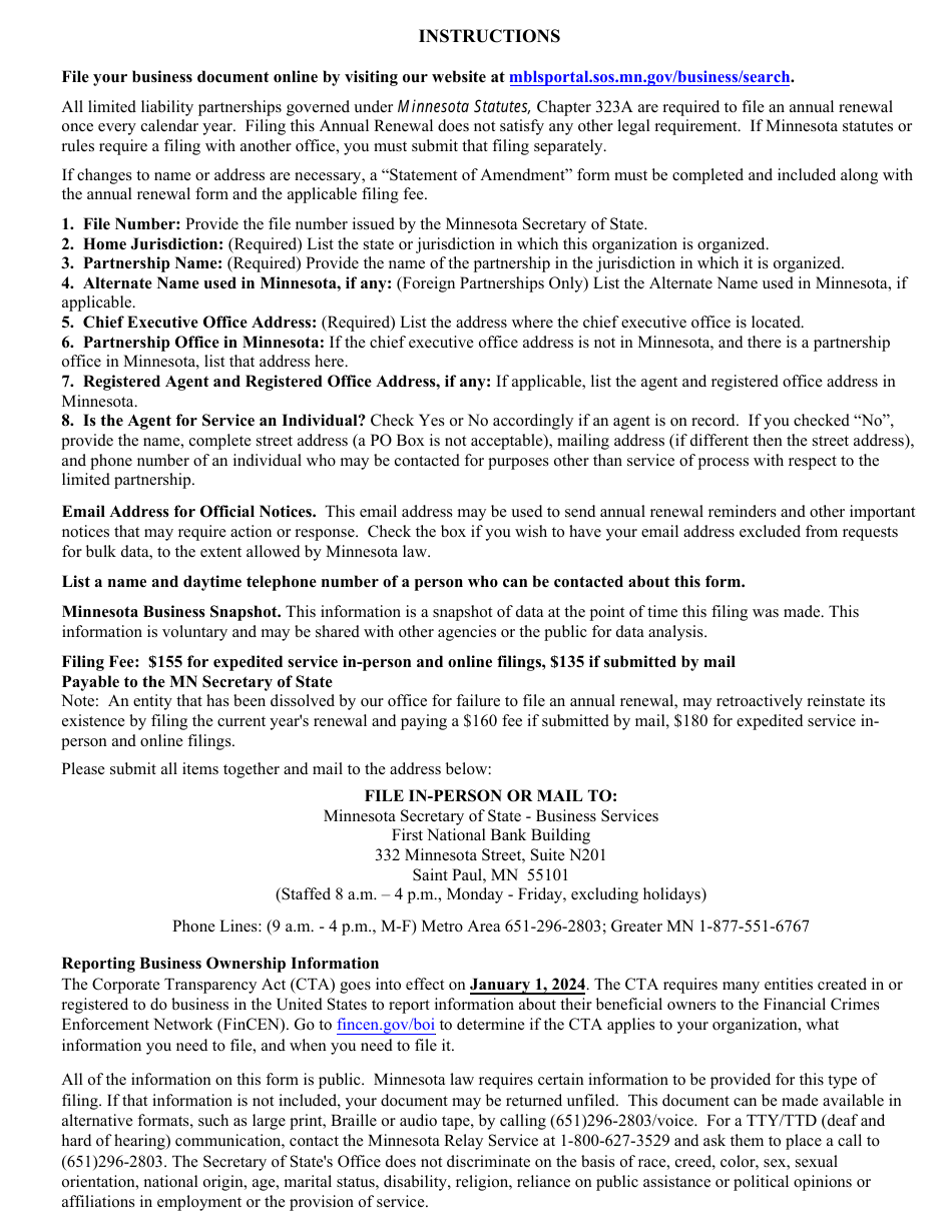Limited Liability Partnership Annual Renewal - Minnesota, Page 4