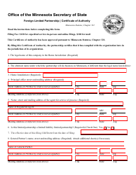 Document preview: Foreign Limited Partnership Certificate of Authority - Minnesota