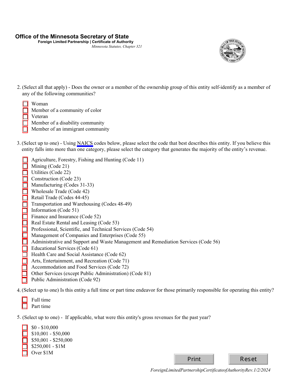 Foreign Limited Partnership Certificate of Authority - Minnesota, Page 3