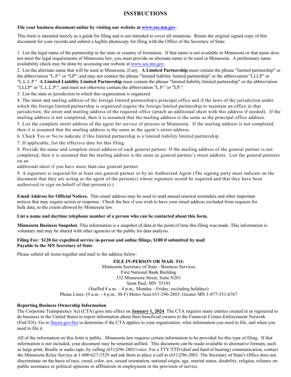 Foreign Limited Partnership Certificate of Authority - Minnesota, Page 4