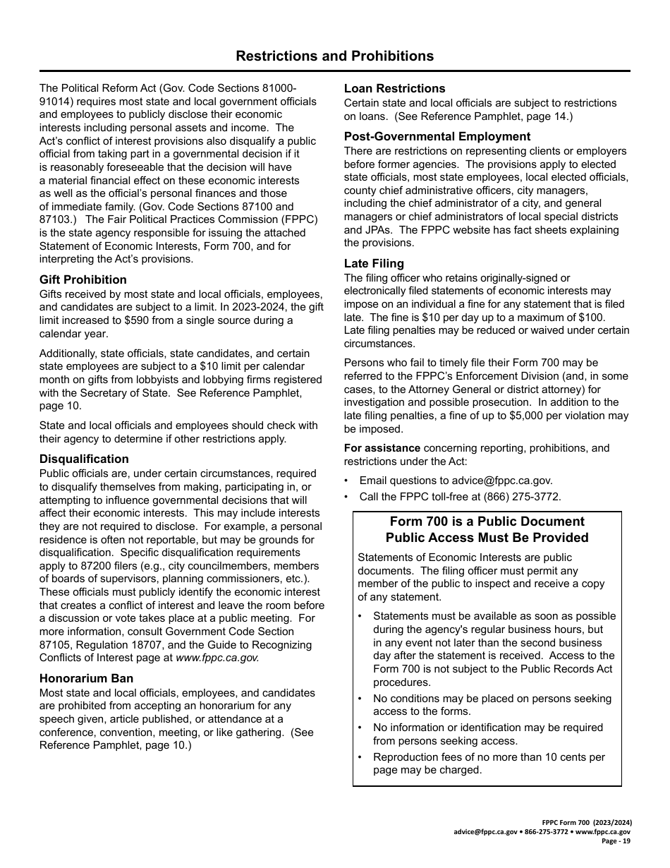 FPPC Form 700 Statement of Economic Interests - California, Page 19