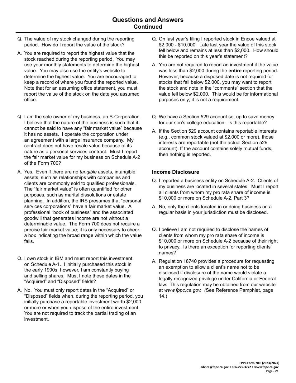 FPPC Form 700 Statement of Economic Interests - California, Page 21