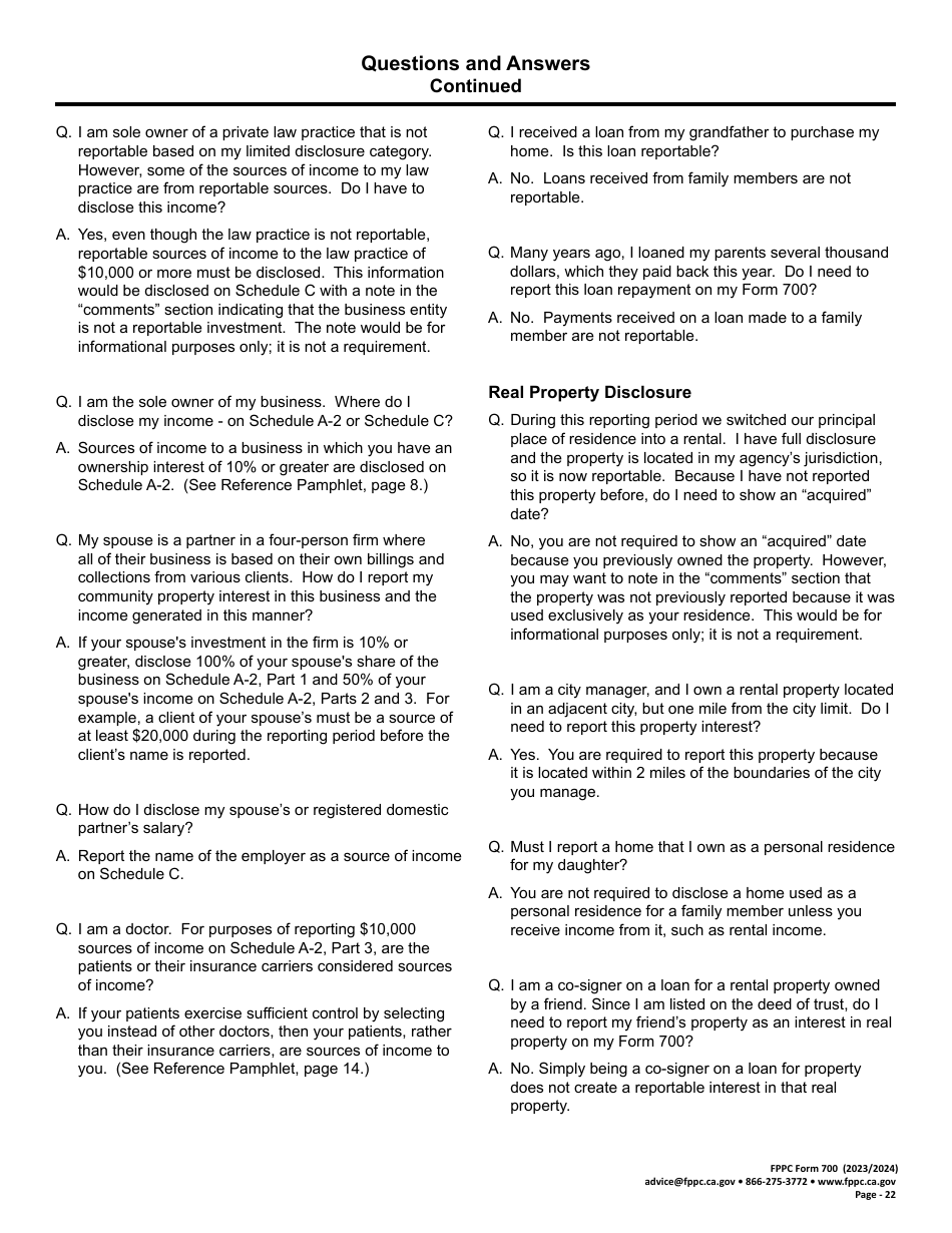 FPPC Form 700 Statement of Economic Interests - California, Page 22