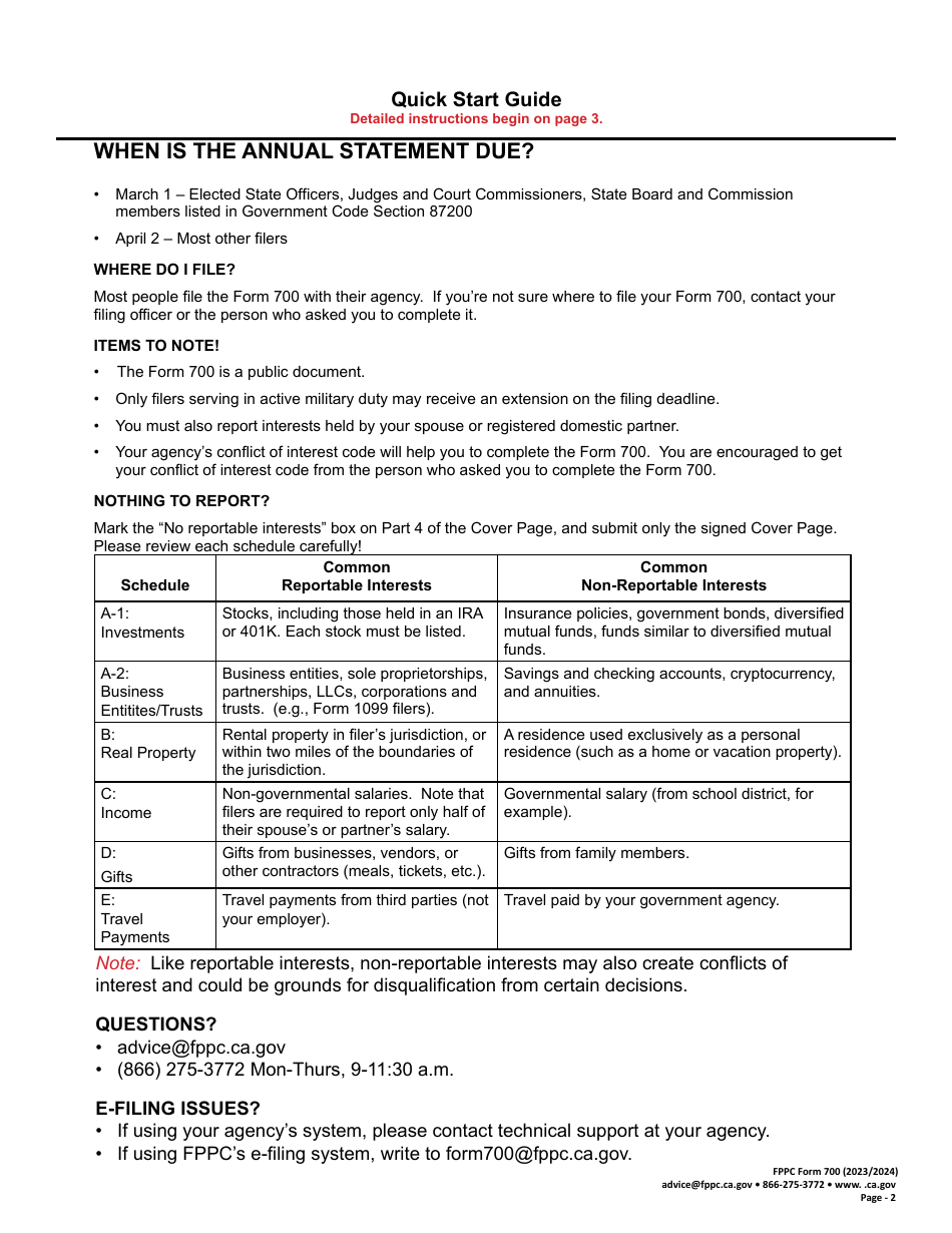 FPPC Form 700 Statement of Economic Interests - California, Page 2