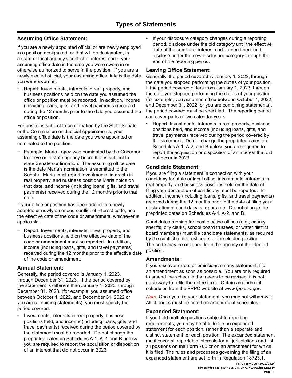 FPPC Form 700 Statement of Economic Interests - California, Page 4
