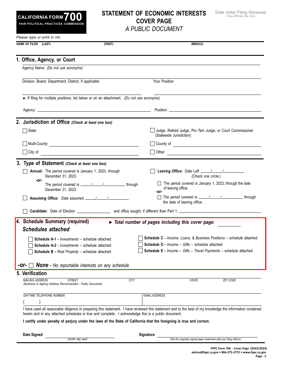FPPC Form 700 Statement of Economic Interests - California, Page 5