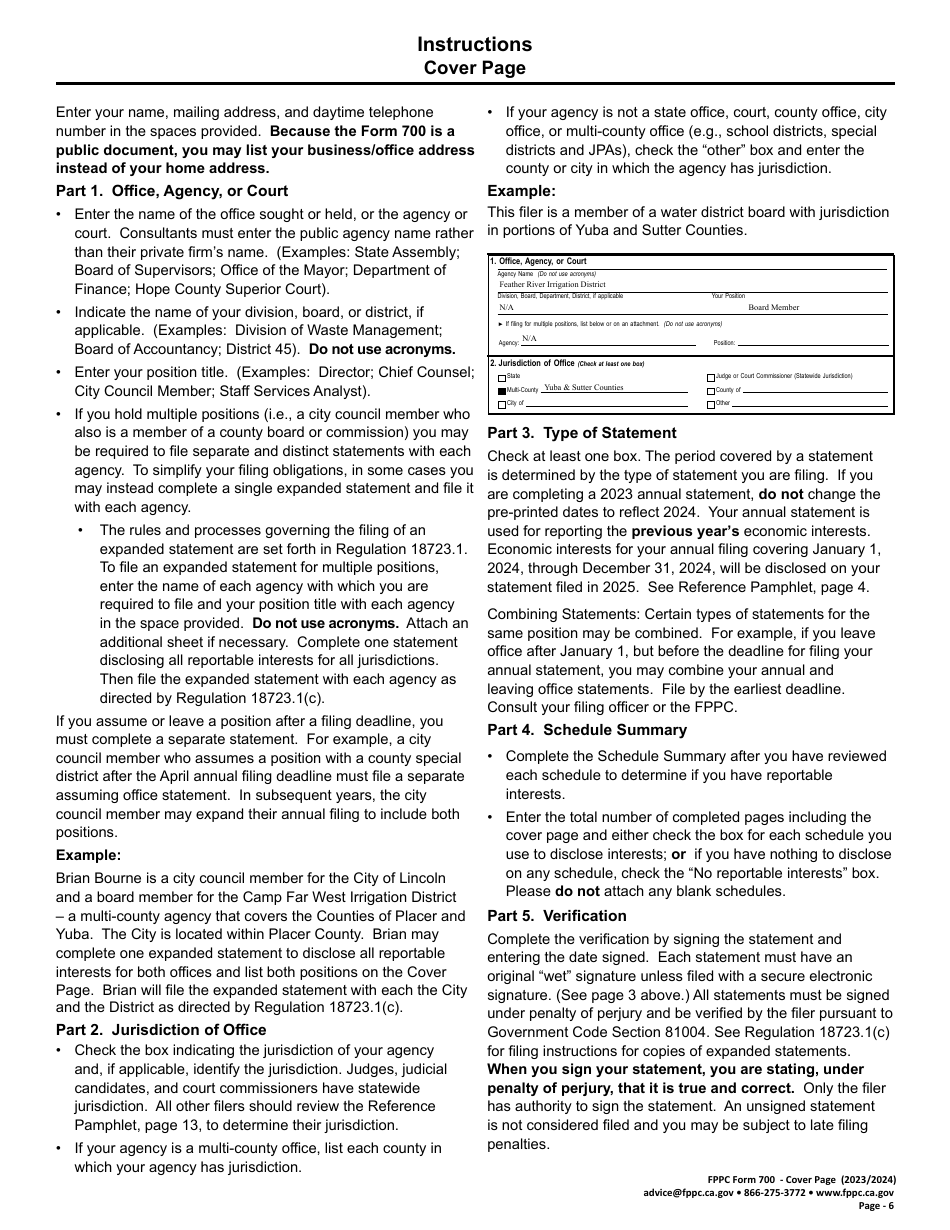 FPPC Form 700 Statement of Economic Interests - California, Page 6