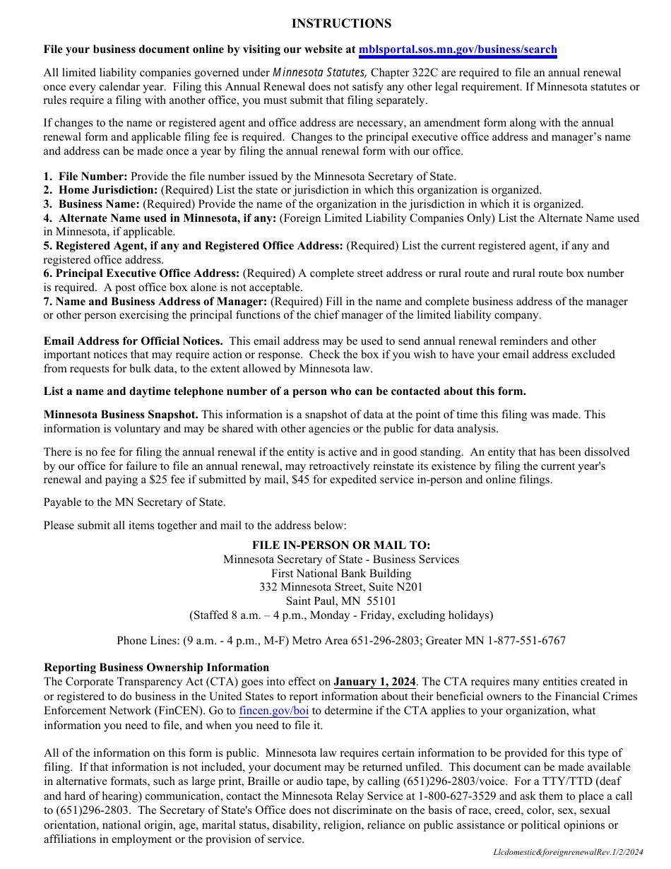 Limited Liability Company Annual Renewal - Minnesota, Page 3