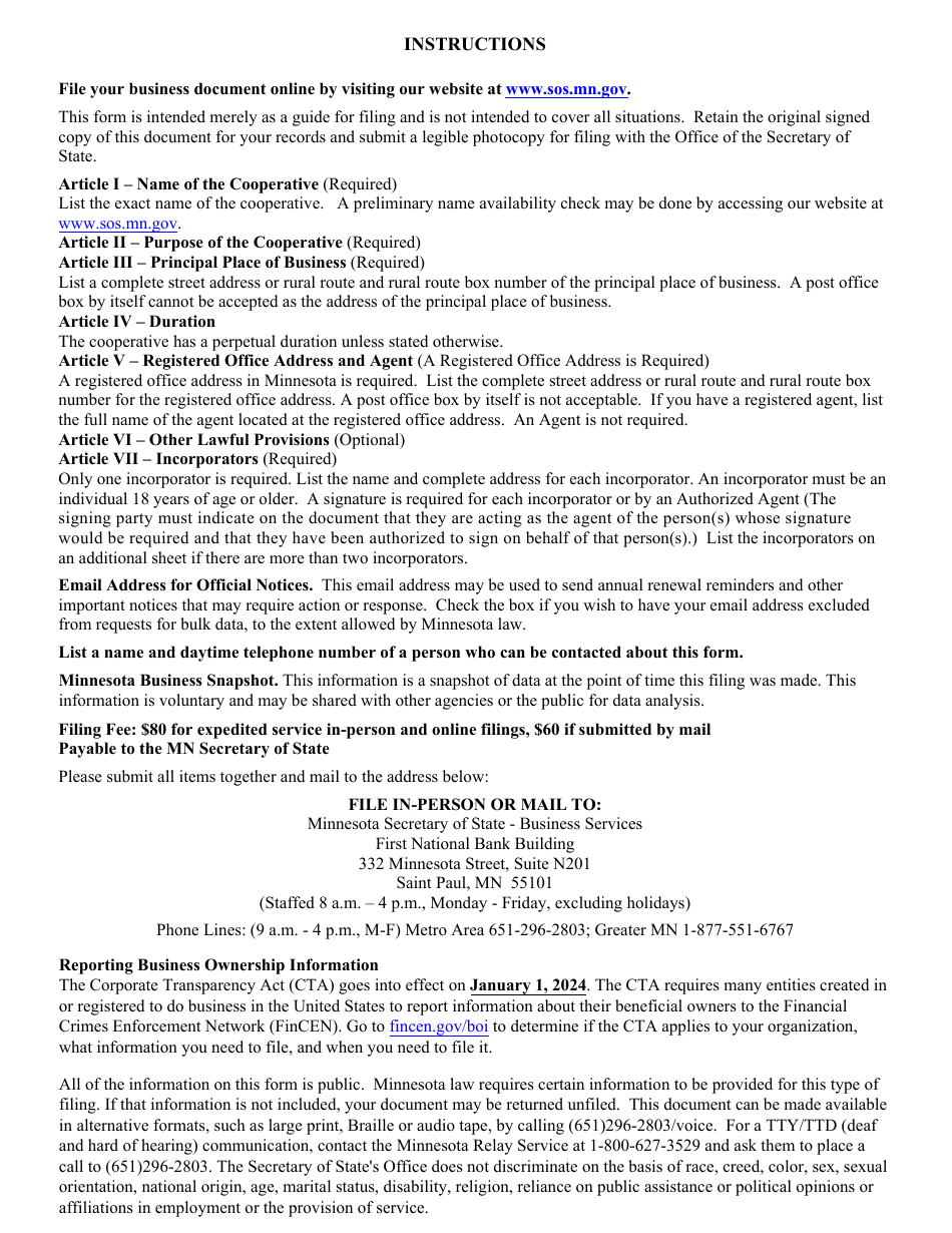 Minnesota Cooperative Articles of Incorporation - Minnesota, Page 4