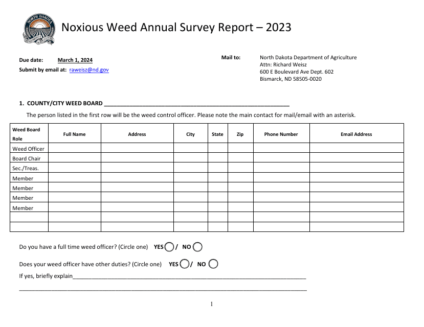 Noxious Weed Annual Survey Report - North Dakota, 2023