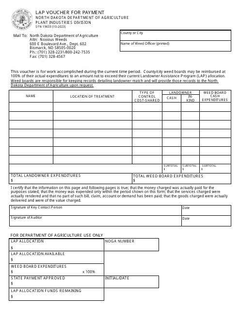 Form SFN19633 Lap Voucher for Payment - North Dakota