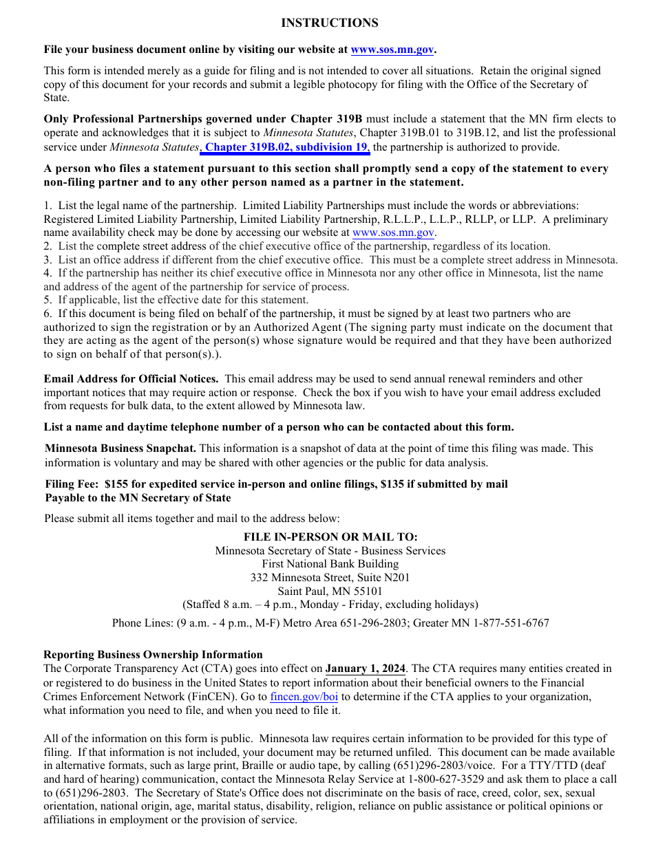 Minnesota Limited Liability Partnership Statement of Qualification - Minnesota, Page 4