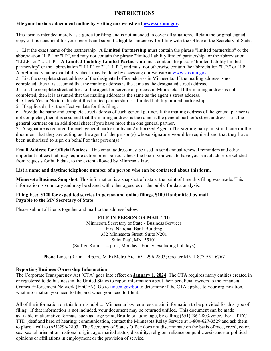Minnesota Limited Partnership Certificate of Limited Partnership - Minnesota, Page 4