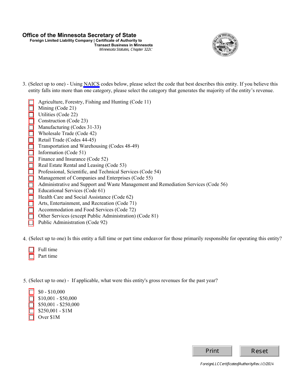 Foreign Limited Liability Company Certificate of Authority to Transact Business in Minnesota - Minnesota, Page 3