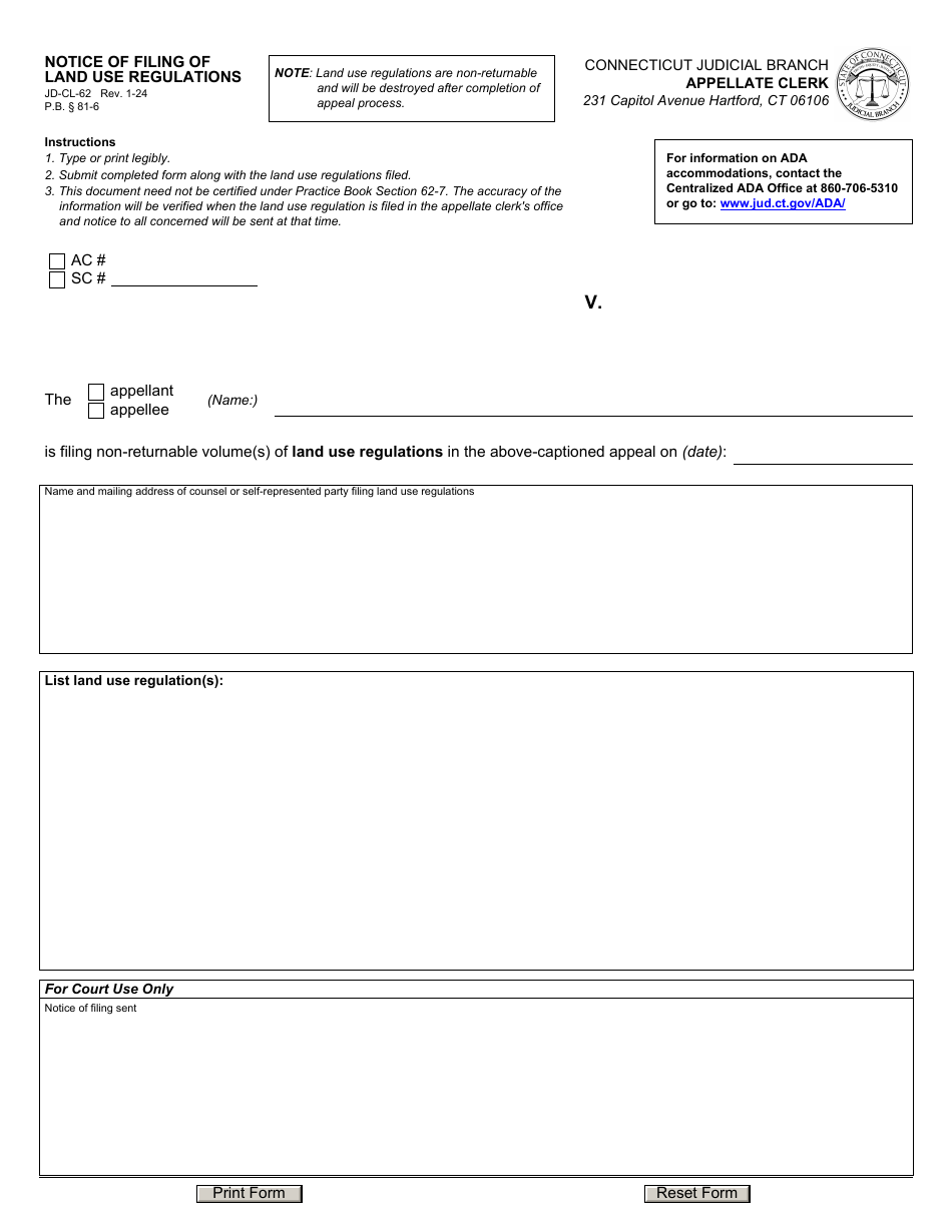 Form JD-CL-62 Download Fillable PDF or Fill Online Notice of Filing of ...