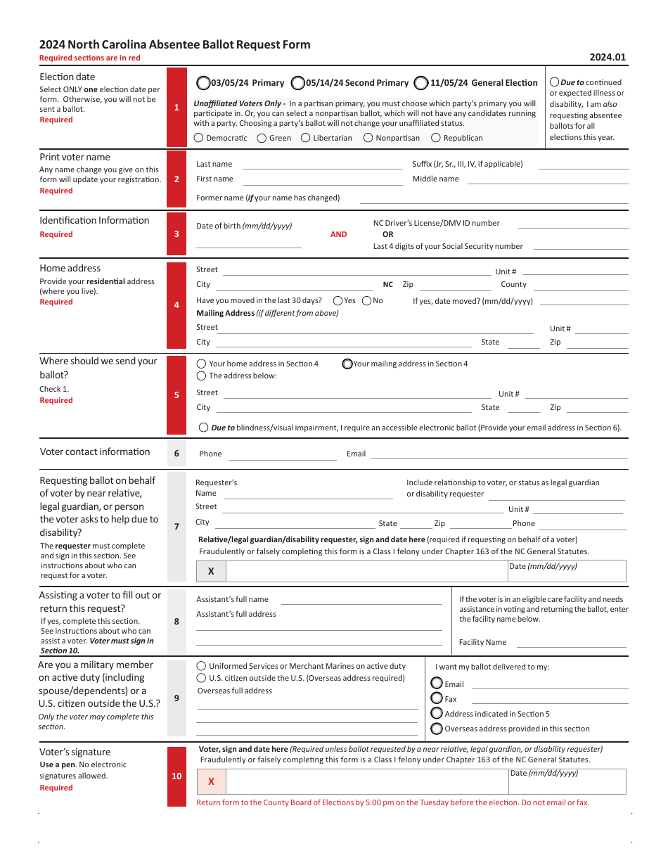 North Carolina Absentee Ballot Request Form - North Carolina, Page 2