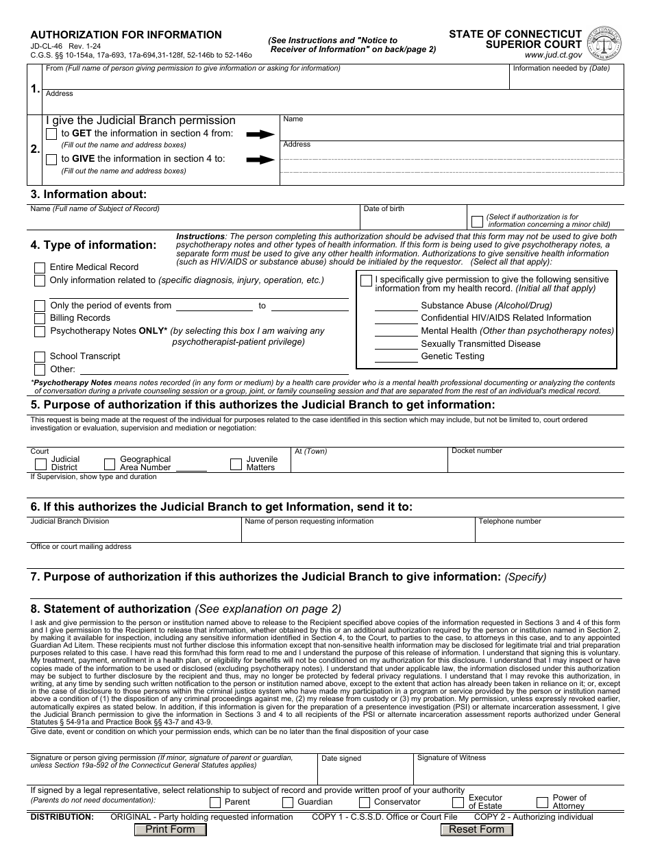 Form JD-CL-46 - Fill Out, Sign Online and Download Fillable PDF ...