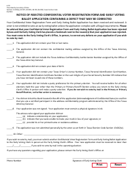 Form 6-18 Notice of Rejected Confidential Voter Registration Form and Early Voting Ballot Application Containing a Defect That May Be Corrected - Texas (English/Spanish)