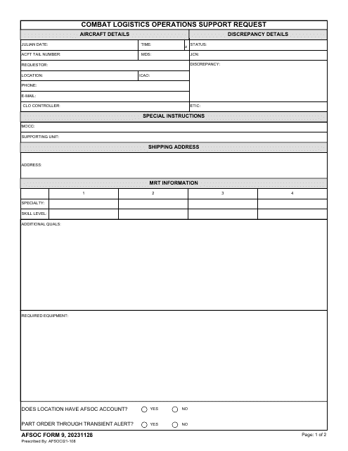 AFSOC Form 9  Printable Pdf