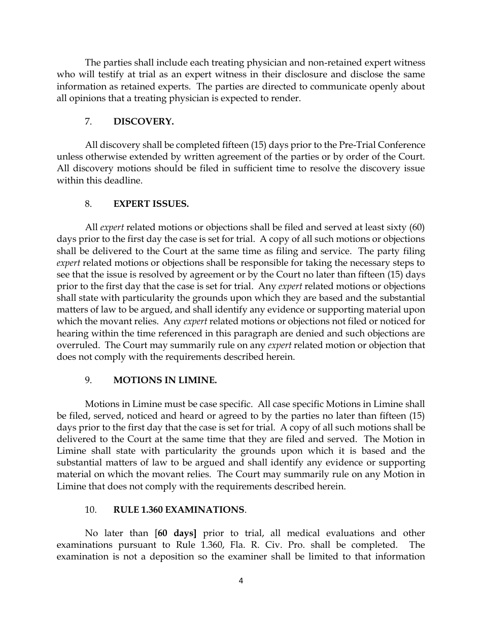 Ordeer Setting Case for Jury Trial and Pre-trial Conference and Matters to Be Completed Prior to Pre-trial Conference - Division B - Clay County, Florida, Page 4