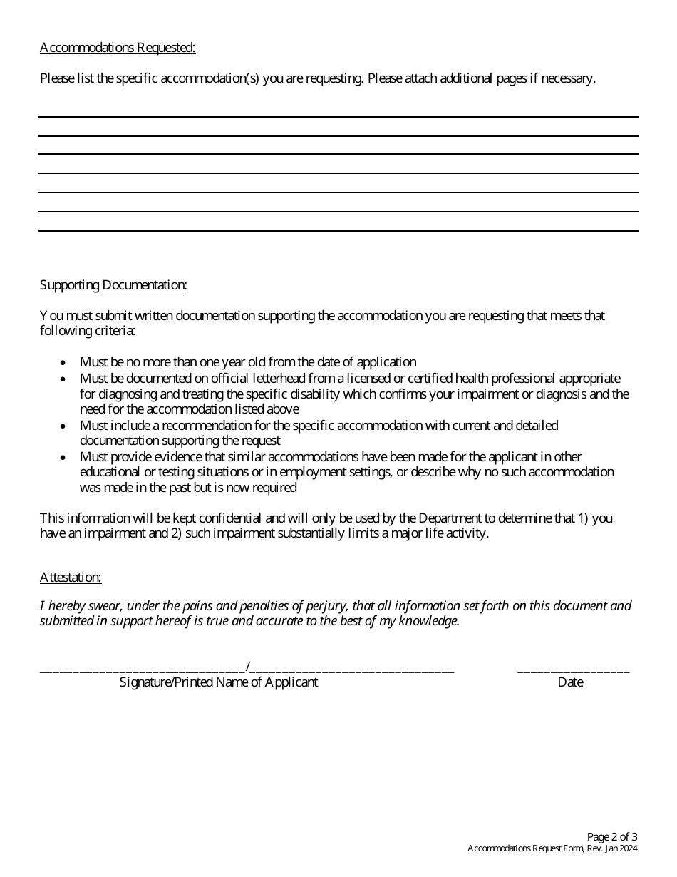 Form BPV-018 Request for Accommodations - Massachusetts, Page 2