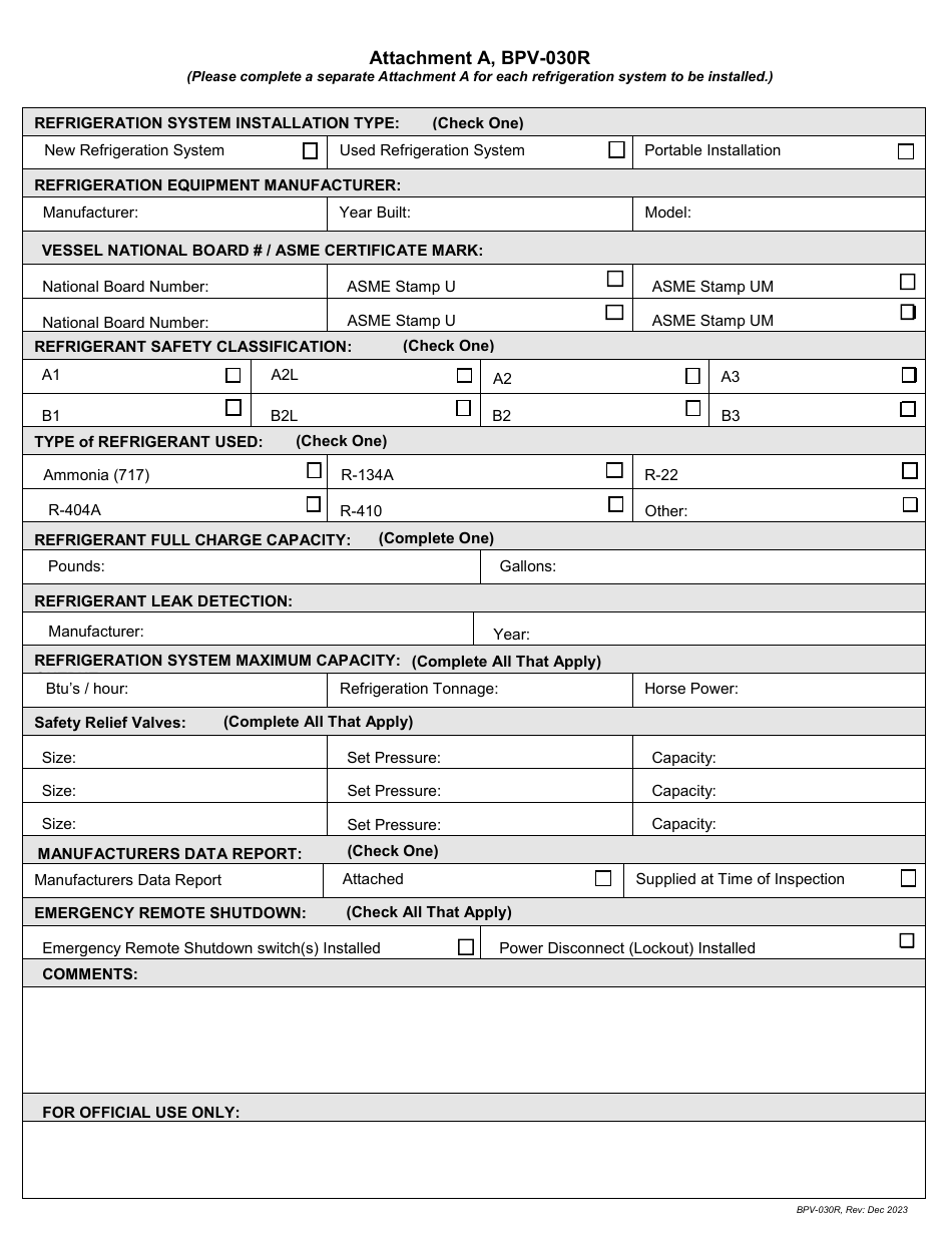 Form BPV-030R Application for Refrigeration Permit / Installation Inspection - Massachusetts, Page 2