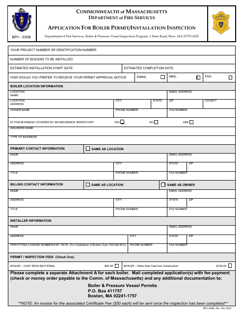 Form BPV-030B  Printable Pdf