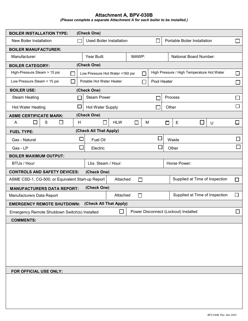 Form BPV-030B Download Fillable PDF or Fill Online Application for ...