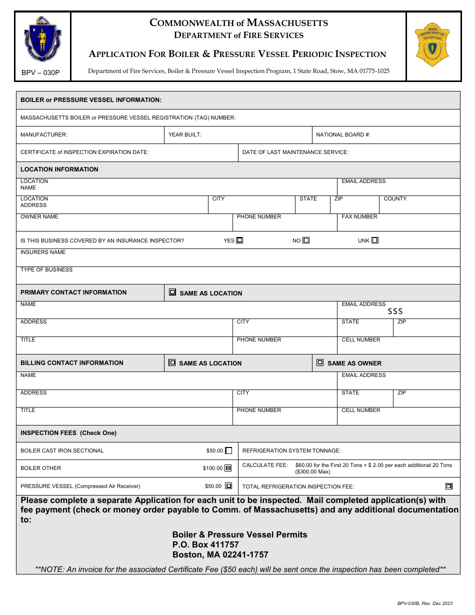 Form BPV-030P Download Fillable PDF or Fill Online Application for ...