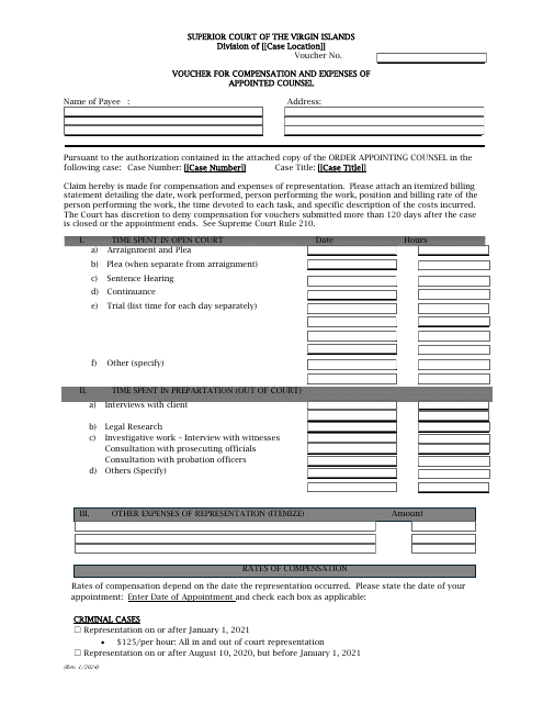 Voucher for Compensation and Expenses of Appointed Counsel - Virgin Islands Download Pdf