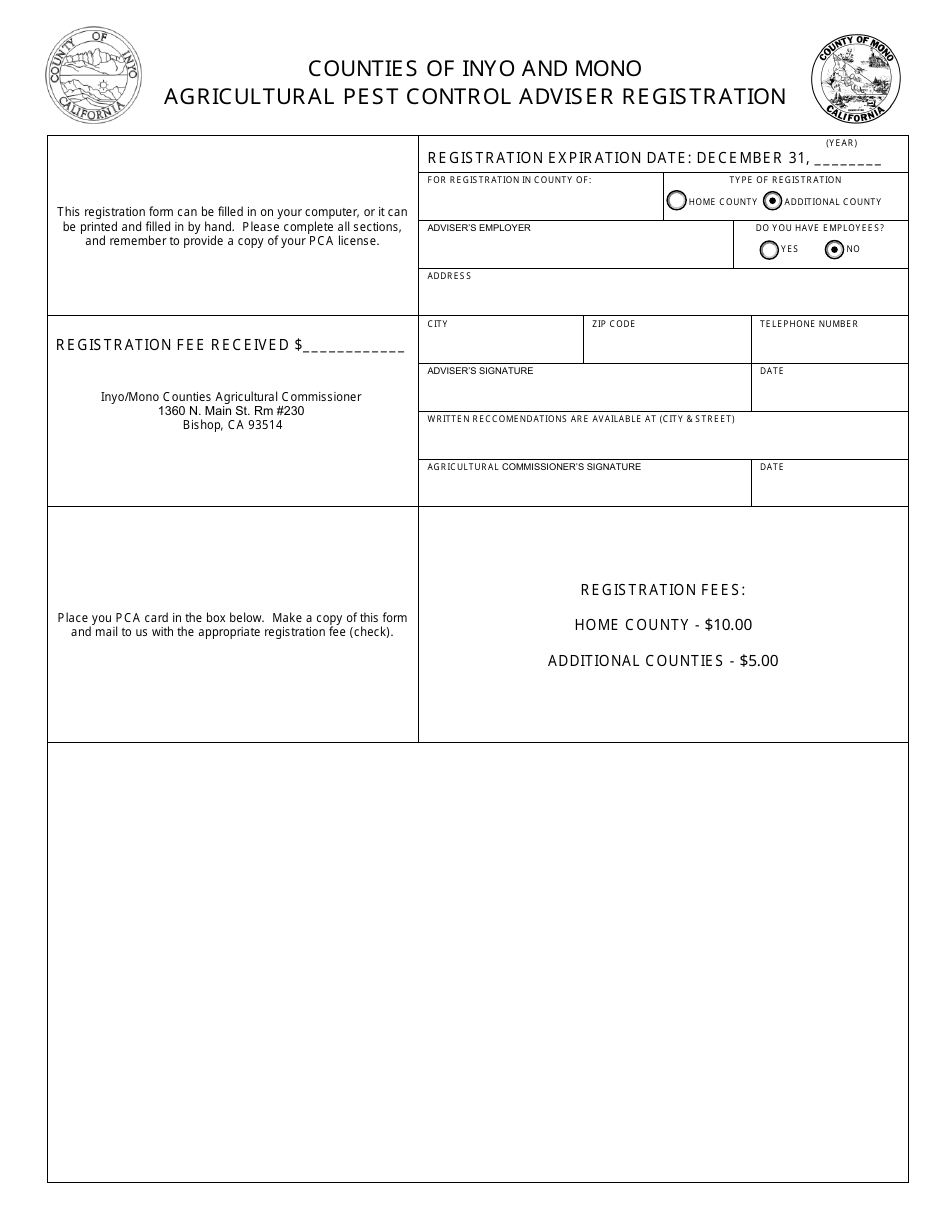 Agricultural Pest Control Adviser Registration - Inyo County, California, Page 1