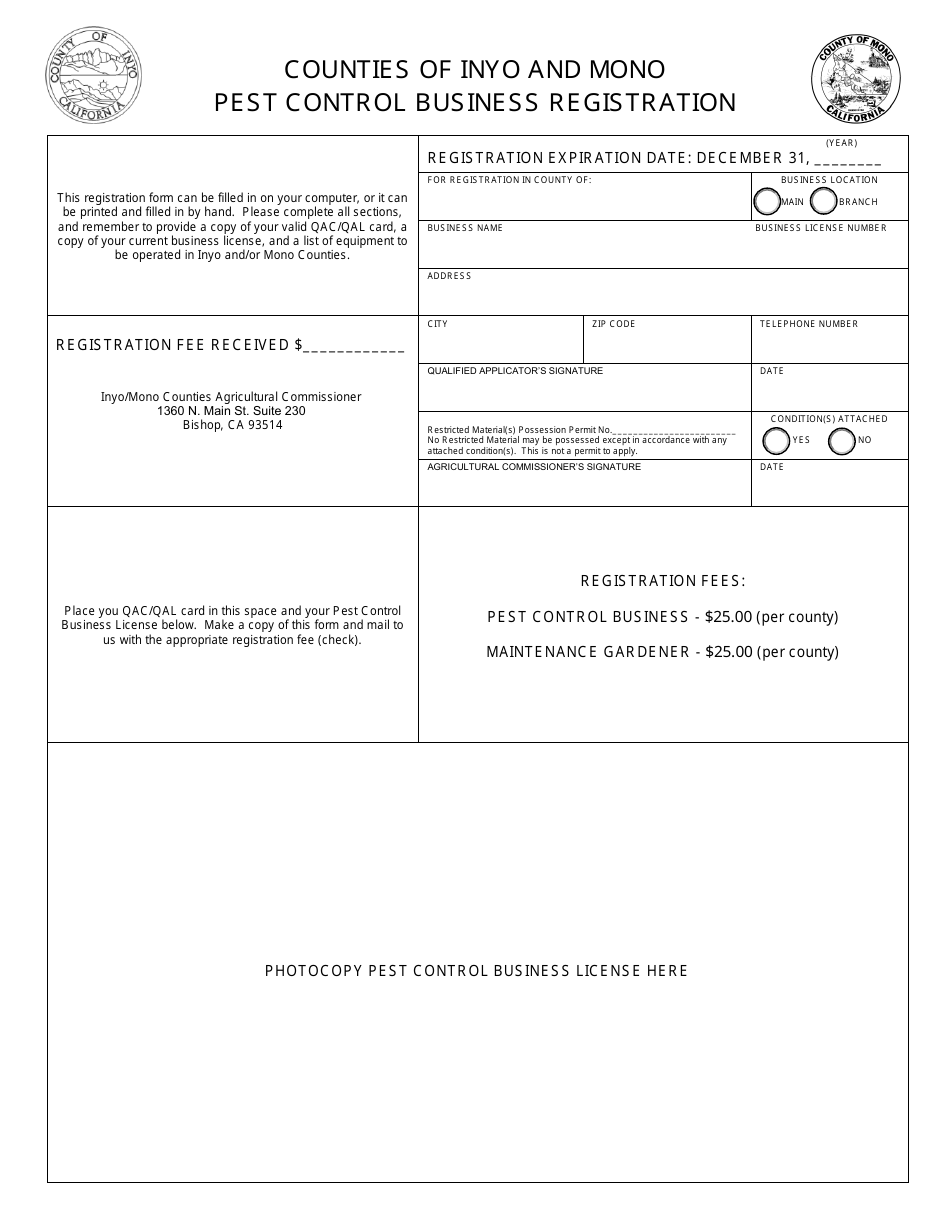 Pest Control Business Registration - Inyo County, California, Page 1