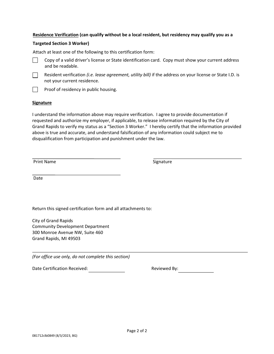 Section 3 Worker Certification - City of Grand Rapids, Michigan, Page 2