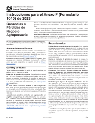 Document preview: Instrucciones para IRS Formulario 1040 (SP) Anexo F Ganancias O Perdidas De Negocio Agropecuario (Spanish), 2023