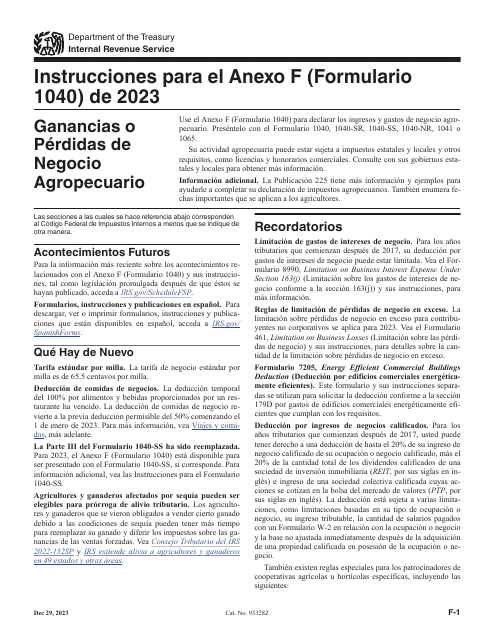 IRS Formulario 1040 (SP) Anexo F 2023 Printable Pdf