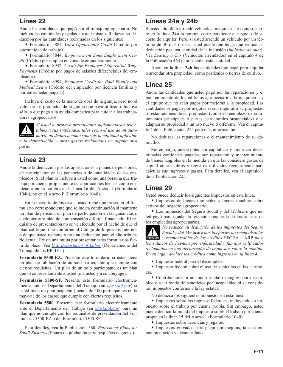 Instrucciones para IRS Formulario 1040 (SP) Anexo F Ganancias O Perdidas De Negocio Agropecuario (Spanish), Page 11