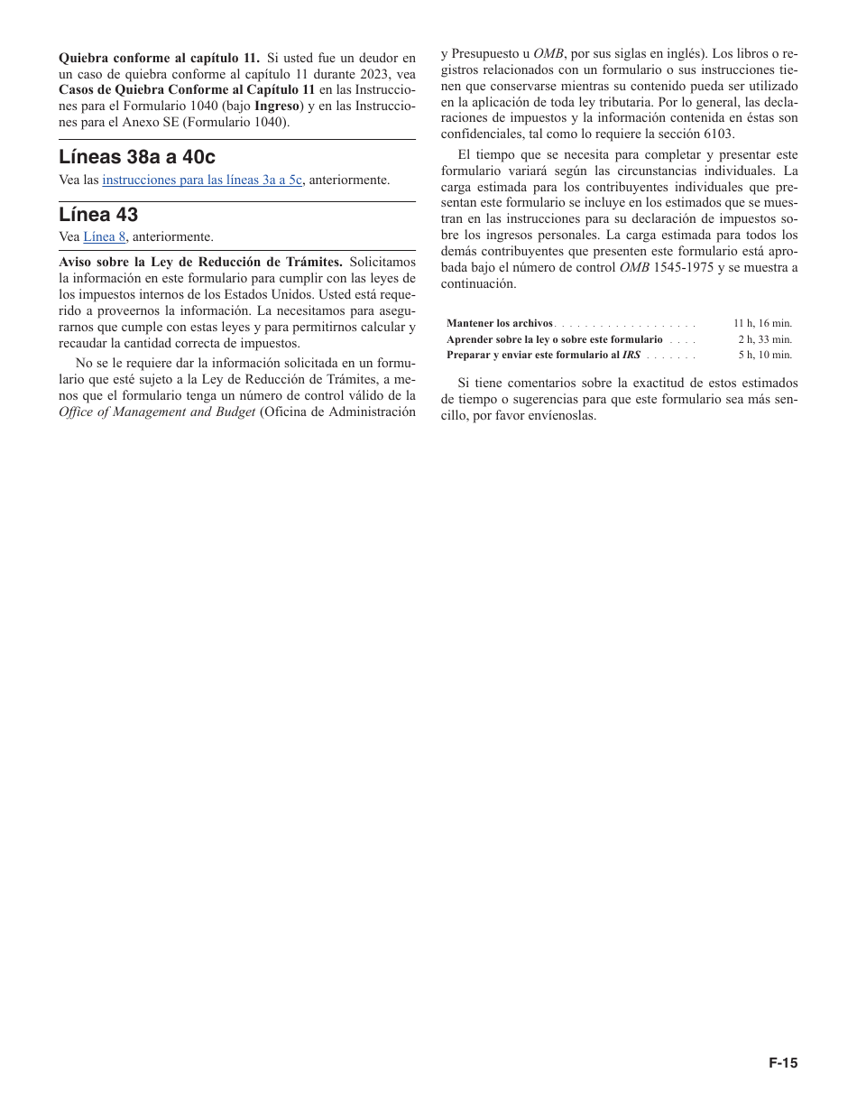Instrucciones para IRS Formulario 1040 (SP) Anexo F Ganancias O Perdidas De Negocio Agropecuario (Spanish), Page 15