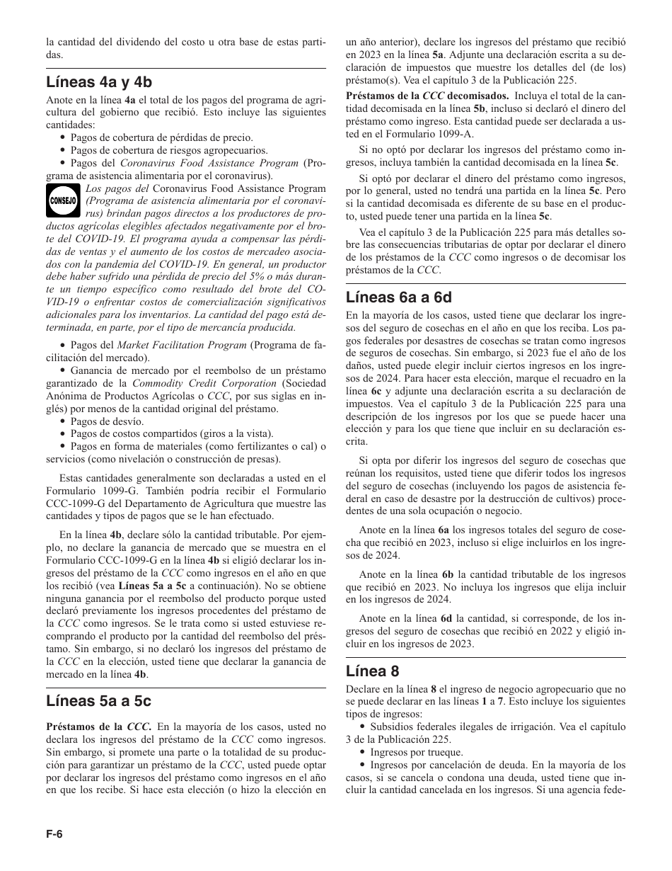 Instrucciones para IRS Formulario 1040 (SP) Anexo F Ganancias O Perdidas De Negocio Agropecuario (Spanish), Page 6