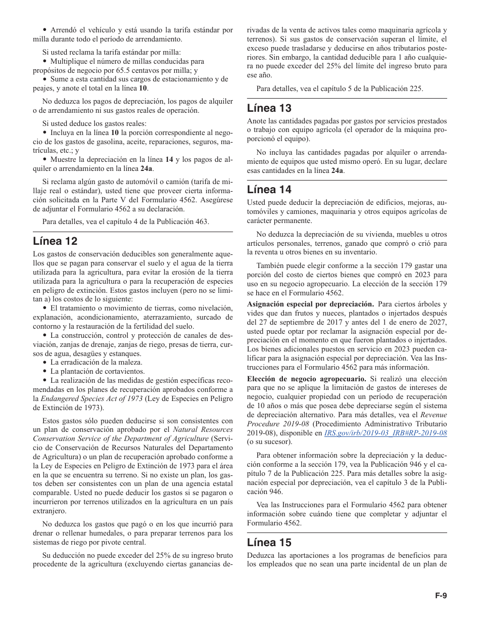 Instrucciones para IRS Formulario 1040 (SP) Anexo F Ganancias O Perdidas De Negocio Agropecuario (Spanish), Page 9