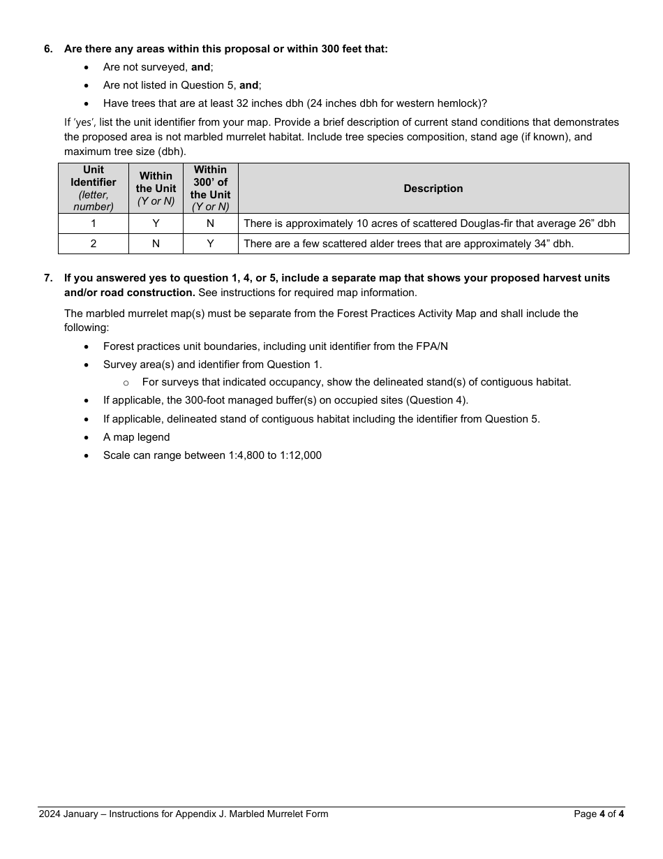 Instructions for Appendix J Marbled Murrelet Form - Washington, Page 4
