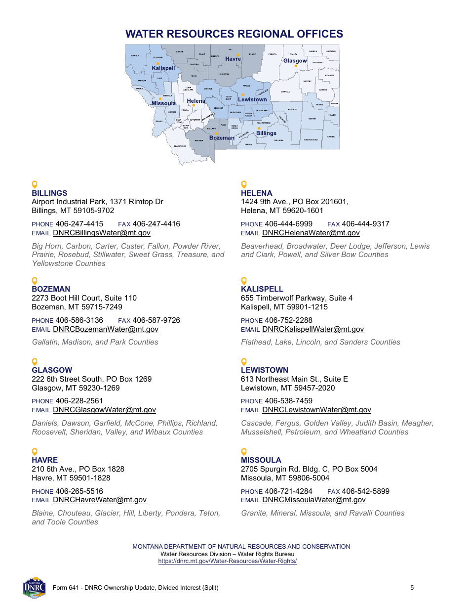 Form 641 Dnrc Ownership Update, Divided Interest (Split) - Montana, Page 5